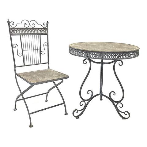 Baroque Round Table & 2 Chairs Set 70x74cm/45x43x95cm