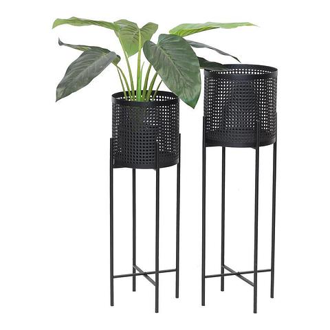 Set/2 Nested Black Weave-Look Stilted Planters 27x90/25x80cm