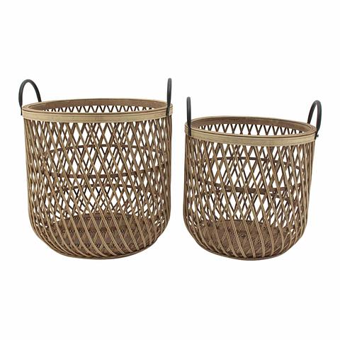 Set/2 Nested Bamboo Baskets w/ Handles 39x38/34x34cm