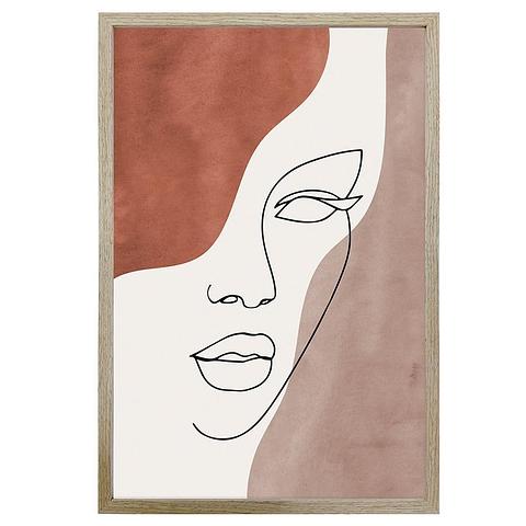 Visage Lines Wall Print w/ Oak finish frame and glass  60x3x90cm