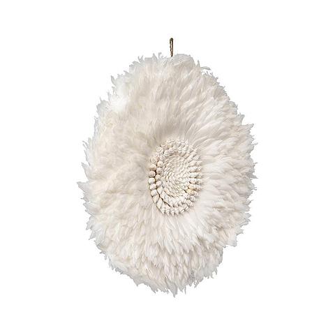 Round Hanging White Shells w/Feathers 70x70cm