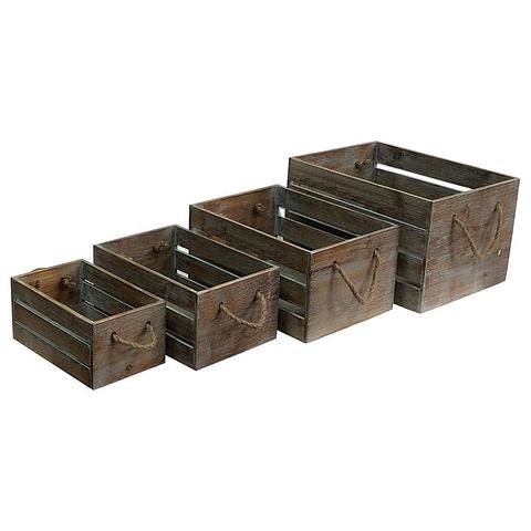 Set/4 Nested Wooden Storage Crates w/Rope Handles 40x30/35x25/30x20/25x15cm