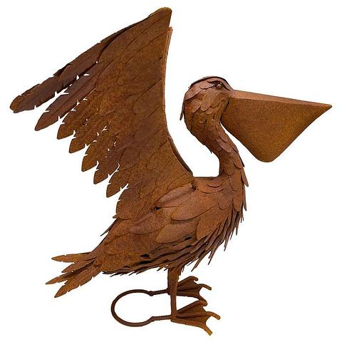 Rust Flapping Pelican Statue 46x42x50cm