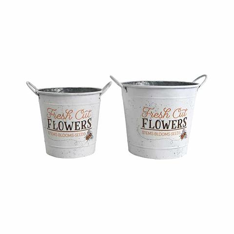 Set/2 Nested 'Fresh Cut Flowers' Bucket Planters 32x26x23-26/27x22x20-24cm