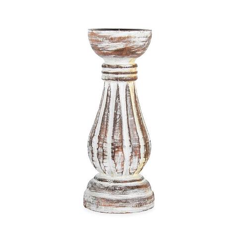 Hand-Carved Classic Candleholder-Whitewash 25cm
