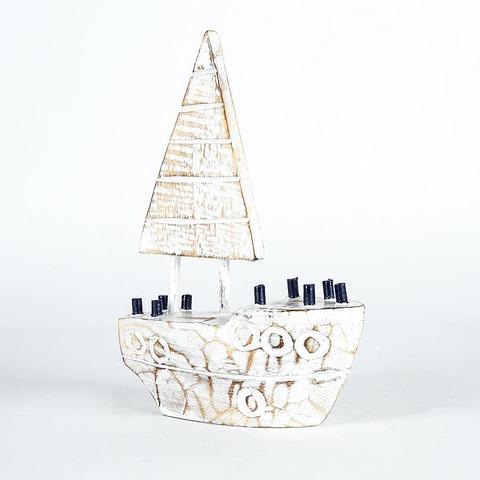 Wood-Carved Sailboat 15x5x22cm