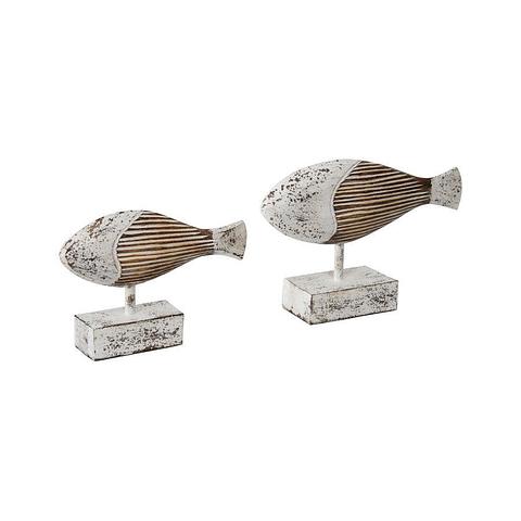 Set/2 Handcrafted Mum & Dad Fish on Bases 30x9x20/30x6x17cm