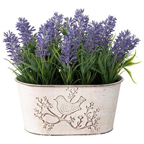 Artificial Lavender Plant in Oval Pot w/Bird 22x12x18cm