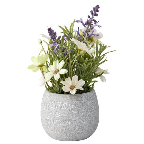 Artificial Lavender & Daisy Bunch in Grey Pot 16x16x22cm