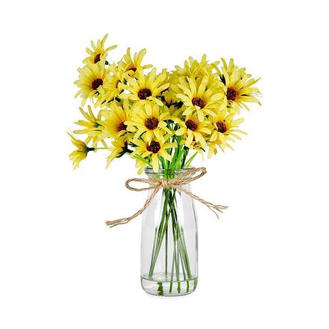Artificial Yellow Chrysanthemum Glass Vase 23x25cm