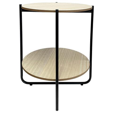 Round Lightwood Side Table w/ Shelf 40x40x48cm