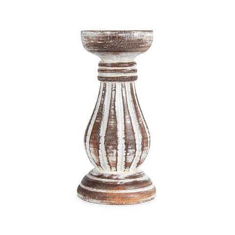 Hand-Carved Classic Candleholder-Whitewash 20cm