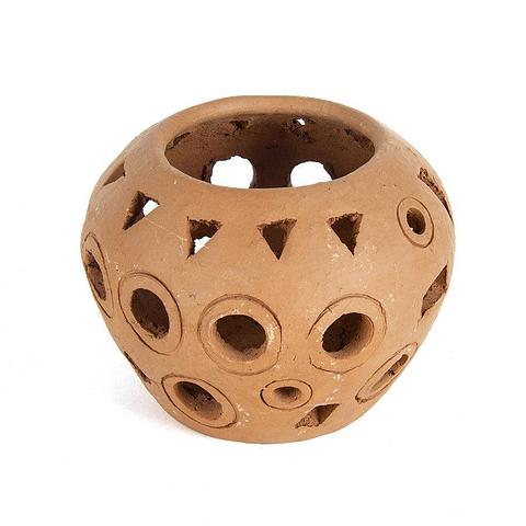 Hand-Potted Rust Geometric Cut-Out Candleholder 18x12cm