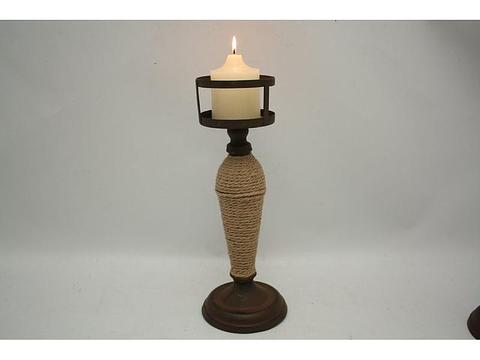 Tapered Metal/Rope Candleholder w/Round Base 13x32cm(2/8)