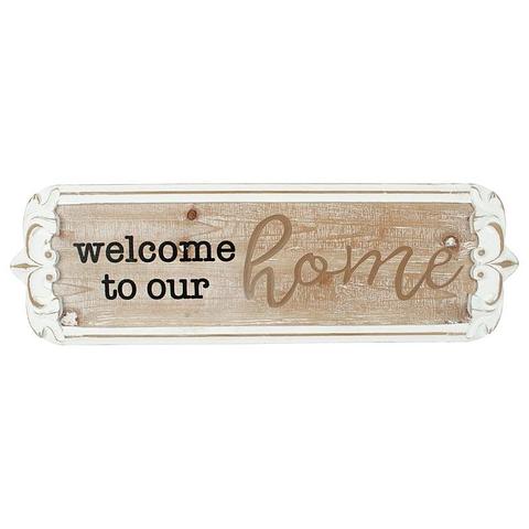 80cm Carved 'Welcome to Our Home' Wall Art 80x1.5x25cm