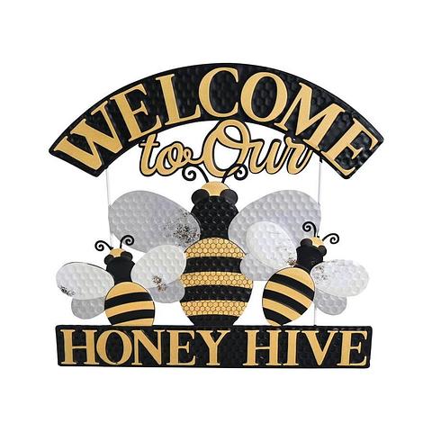 Welcome 'Honey Hive' Wall Sign 43x1x41cm