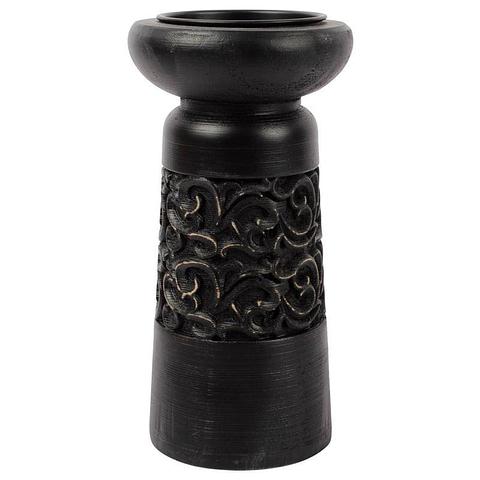 Nero Carved Pillar Candleholder 12x23cm