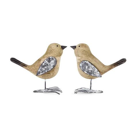 Set/2 Asst Shabby Birds Natural w/Grey 10.5x5x10cm