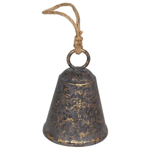 Distressed Grey Decorative Bell w/ Rope Handle 10x14cm