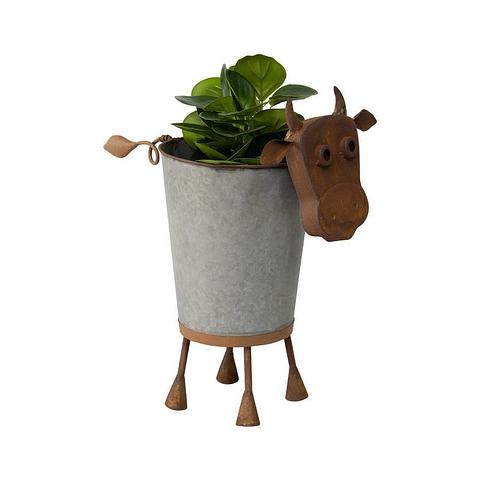 Rusty Cow Planter w/ Galv Pot 32x20x37cm