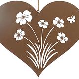 Set/2 Asst Size Hanging Rust Punched Flowers in Heart 19.5x0.3x16/14.5x0.3x12cm