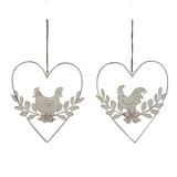 Set/2 Hanging Hearts w/Rooster & Chook 15.5x0.8x17.5cm
