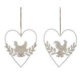 Set/2 Hanging Hearts w/Rooster & Chook 15.5x0.8x17.5cm