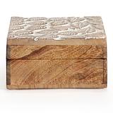 Hand-Carved Square Mango Wood 'Embossed Leaves' Box 15x15x8cm