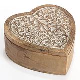 Hand-Carved Mango Wood Heart Box w/Pivot Lid 15x15x7cm