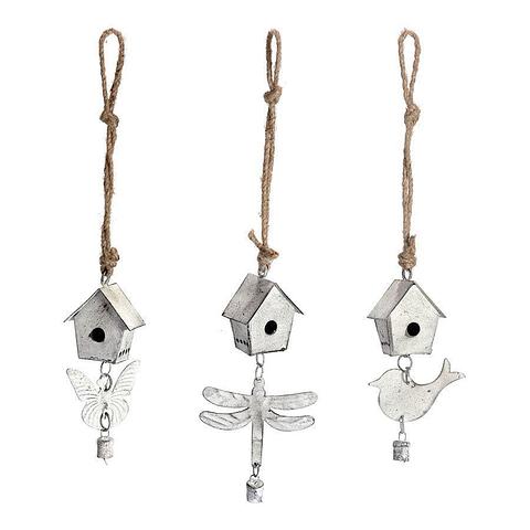 Set/3 Asst Handcrafted Hanging Mini Birdhouses  9x3.5x15-36cm