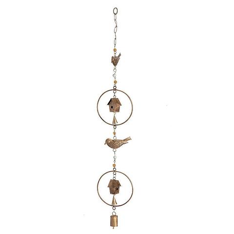 Handcrafted Birdhouses w/Birds & Bells Hanging Mobile 15x3.5x69.5-79cm