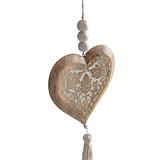 Handcrafted  Mango Wood Heart w/Beads & Tassle 26x3x73cm