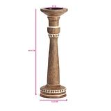 40cm Handcrafted Carved Mango Wood Pillar Candleholder 40x12.5cm