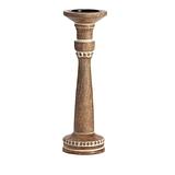 40cm Handcrafted Carved Mango Wood Pillar Candleholder 40x12.5cm