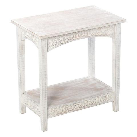 Hamptons Carved Side Table w/Shelf 61x36x61cm
