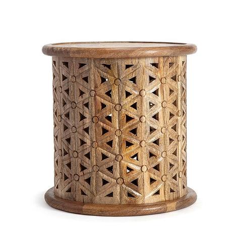 Zara Natural Mangowood Carved Side Table 43x43x50cm