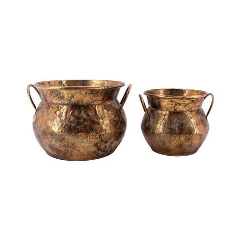 Set of 2 Moroccan Antique Pots - Distressed Gold