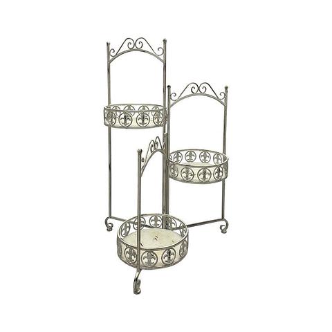 French Provincial Ornate 3-Tier Plant Stand - Distressed White