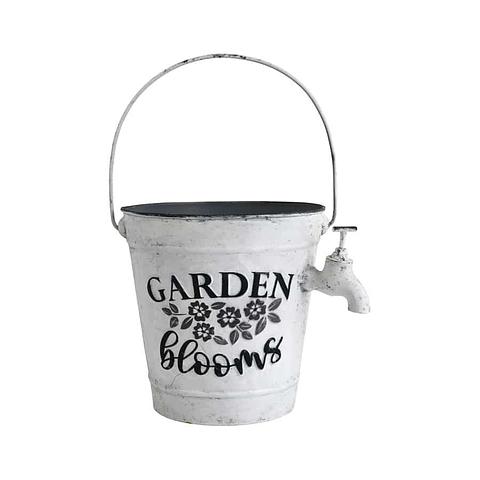 Garden Blooms Bucket with Tap - Distressed White
